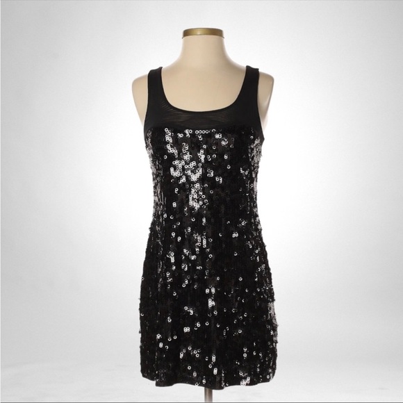 Express Black Sequin Glam A Line Mini Dress Large - Picture 2 of 5